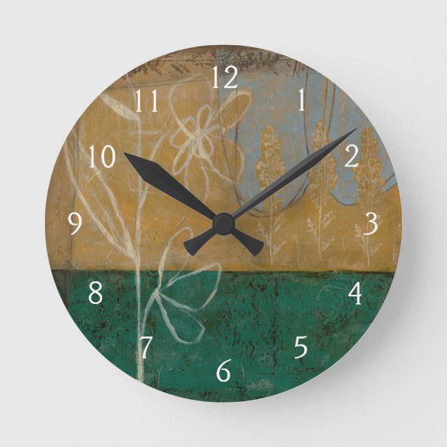 Floral Sketch with Wildflower and Plants Round Clock (Front)