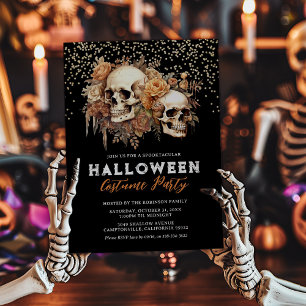 Floral Skull Adult Halloween Costume Party Invitation