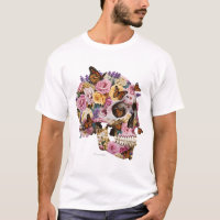 Floral Skull and Monarch Butterflies Artistic T-Sh