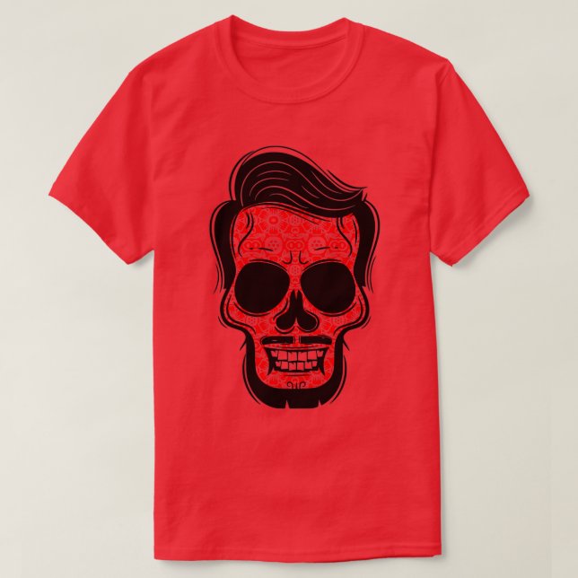 Floral Skull Beard T-Shirt (Design Front)