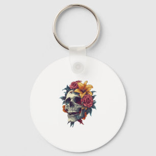 Floral Skull Bloom Key Ring