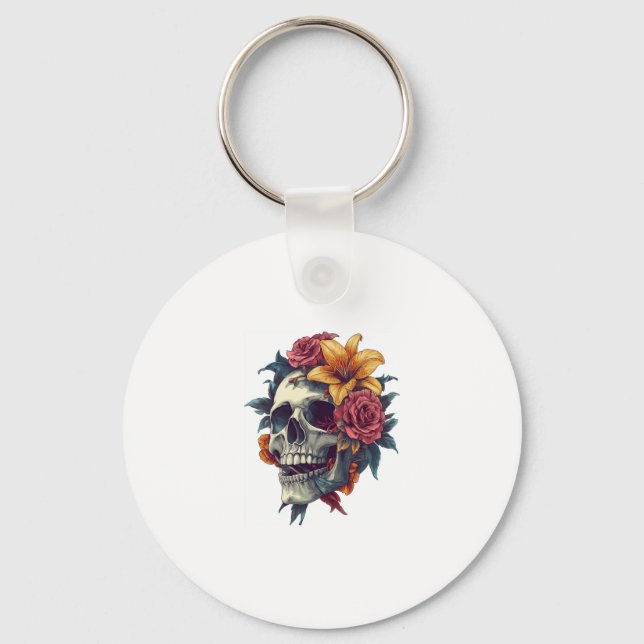 Floral Skull Bloom Key Ring (Front)