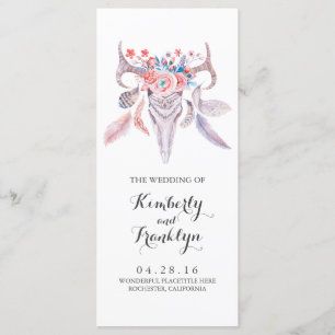 floral skull boho watercolor wedding programs