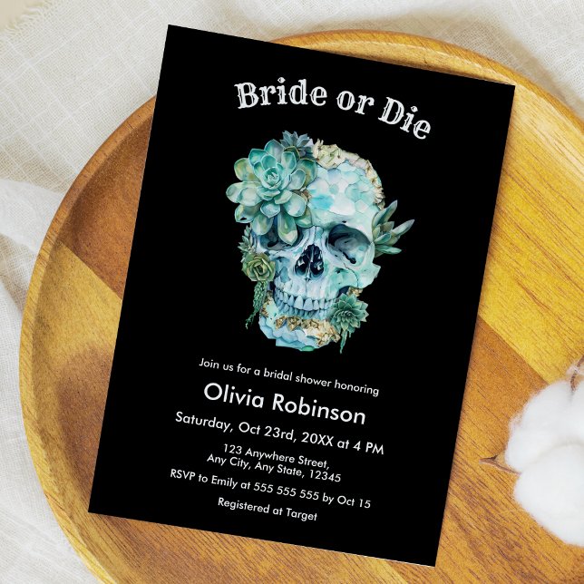 Floral Skull Bride or Die Halloween Bridal Shower Invitation (Floral Skull Bride or Die Halloween Bridal Shower Invitation )
