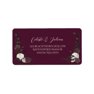 Floral Skull Burgundy Gothic Return Address Label