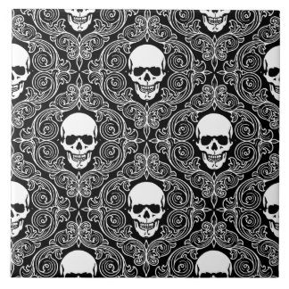 Floral Skull Ceramic Tile