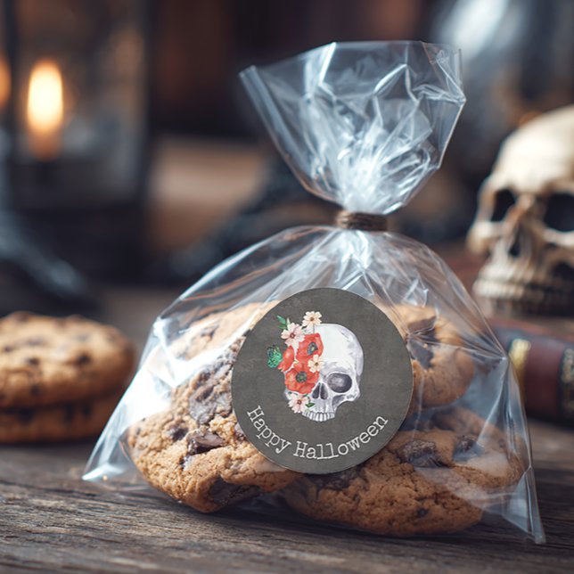  Floral Skull Classic Round Sticker (Floral Skull Halloween Sticker)