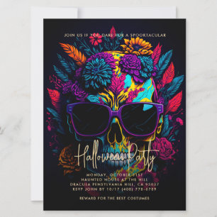 FLORAL SKULL Colourful Adult Halloween Party Invitation