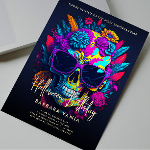 FLORAL SKULL Colourful Halloween Birthday Party Invitation