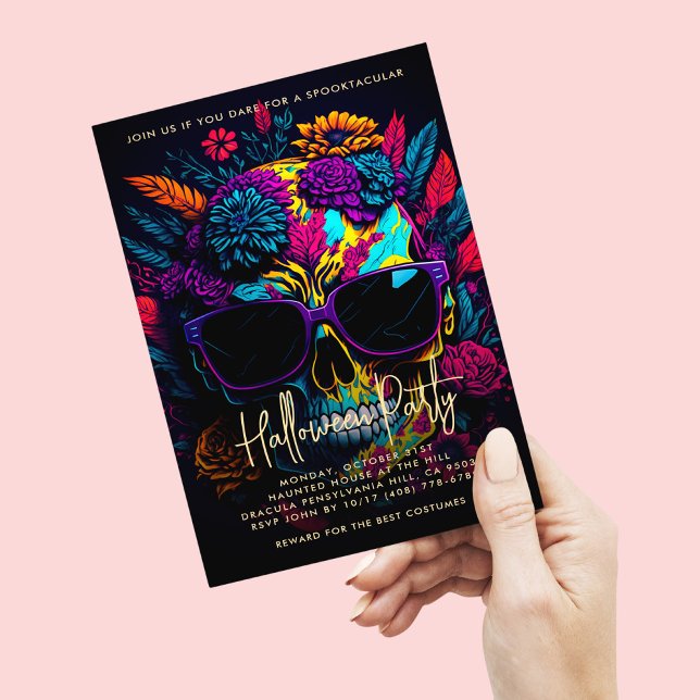 FLORAL SKULL Colourful Halloween Party Invitation Flyer (Creator Uploaded)
