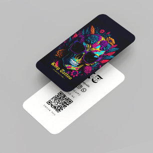 Floral Skull Colourful Retro Stylish Tattoo Artist Business Card