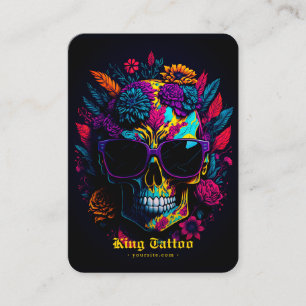 Floral Skull Colourful Retro Stylish Tattoo Artist Business Card