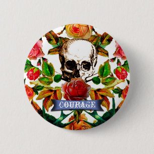 Floral Skull Courage 6 Cm Round Badge