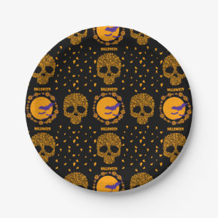 Floral Skull Creepy Spooky Halloween Paper Plate