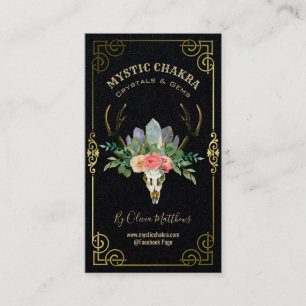Floral Skull Crystal And Gem Business Card