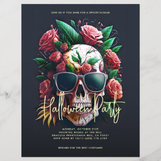 Floral Skull Dark Grey Halloween Party Flyer