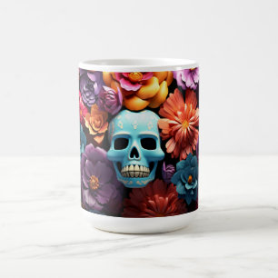 Floral Skull, Day of the Dead Style, Gothic Art Coffee Mug