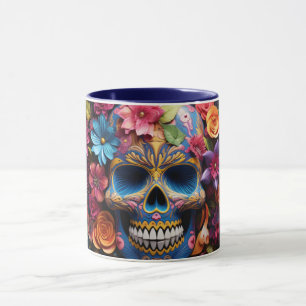 Floral Skull, Day of the Dead Style, Gothic Art Mug