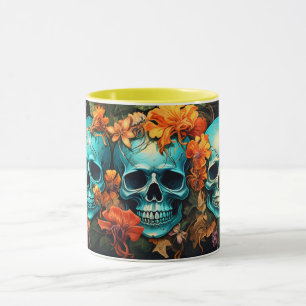 Floral Skull, Day of the Dead Style, Gothic Art Mug