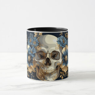 Floral Skull, Day of the Dead Style, Gothic Art Mug