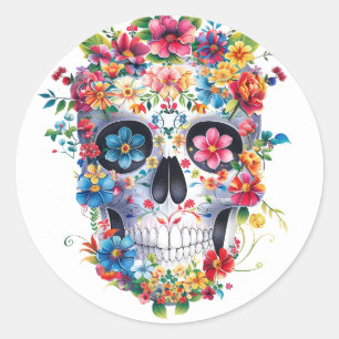 Floral Skull Design Classic Round Sticker