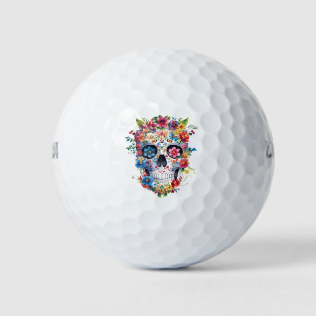 Floral Skull Design Golf Balls (Front)
