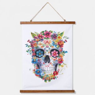 Floral Skull Design Hanging Tapestry
