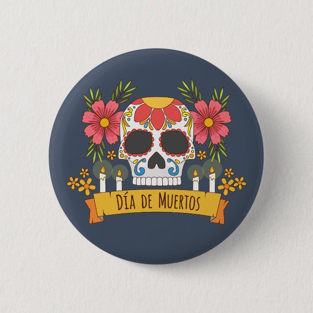 Floral Skull Dia de los Muertos | Button (Front)