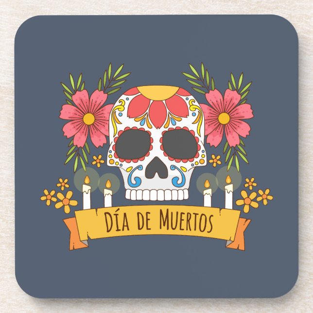 Floral Skull Dia de los Muertos | Coaster (Front)