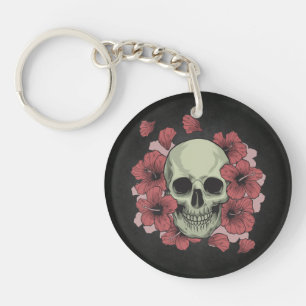 Floral Skull Dia de los Muertos   Keychain