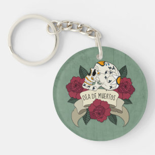 Floral Skull Dia de los Muertos   Keychain