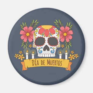 Floral Skull Dia de los Muertos Magnet