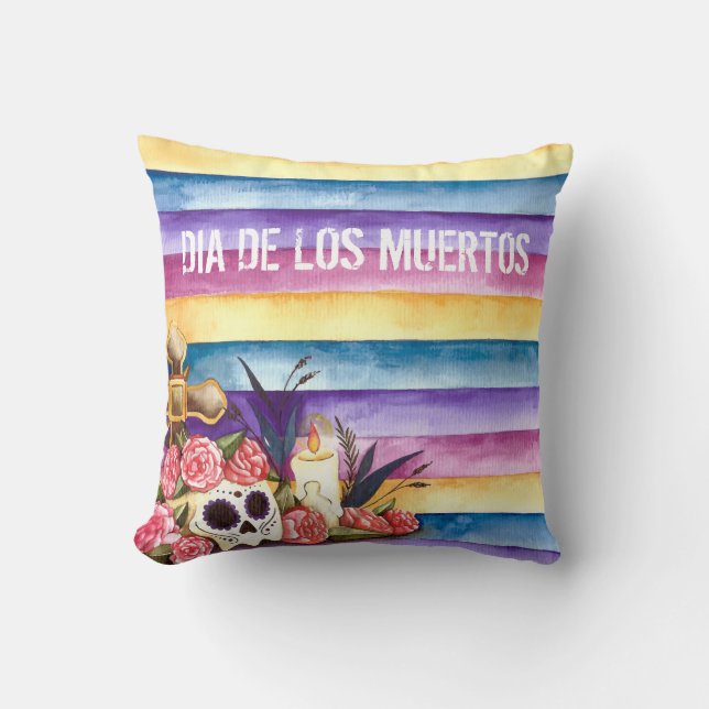 Floral Skull Dia de los Muertos | Throw Pillow (Front)