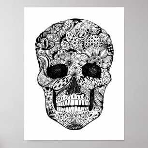 Floral Skull Doodle 2 Poster