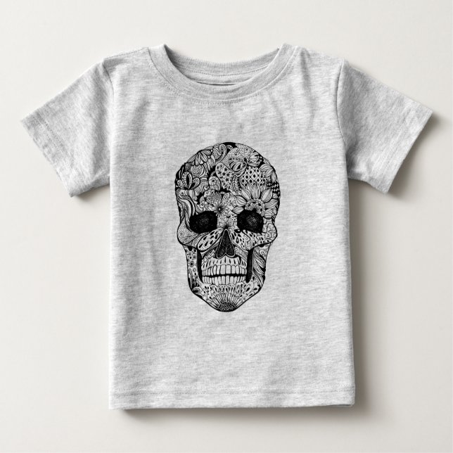 Floral Skull Doodle Baby T-Shirt (Front)