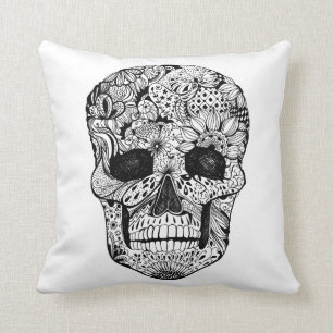 Floral Skull Doodle Cushion