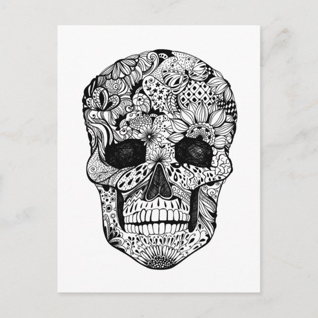 Floral Skull Doodle Postcard (Front)