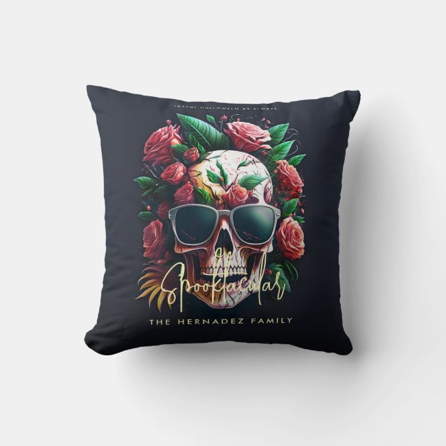 Floral Skull Faboolous Spooktacular Family Name  Cushion (Front)