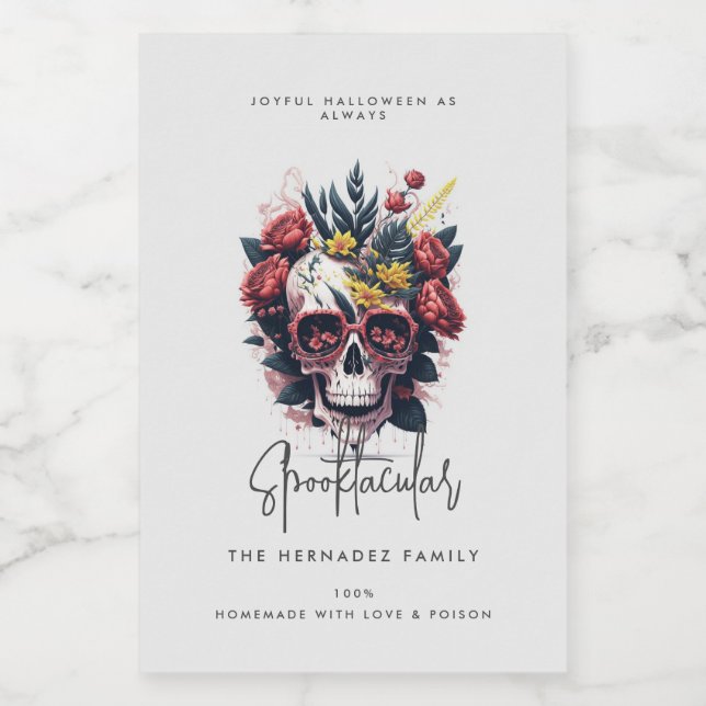 Floral Skull Faboolous Spooktacular Family Name  Food Label (Single Label)