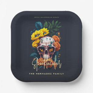 Floral Skull Faboolous Spooktacular Family Name  Paper Plate