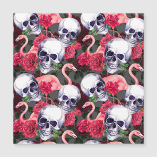 Floral skull, flamingo seamless pattern.
