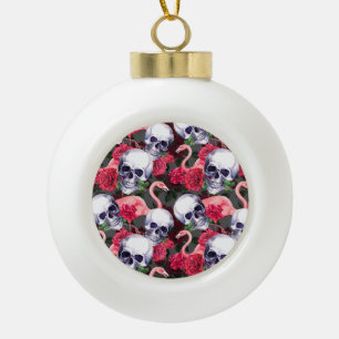 Floral skull, flamingo seamless pattern. ceramic ball christmas ornament
