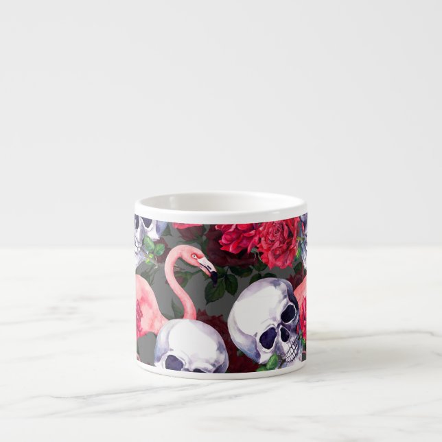 Floral skull, flamingo seamless pattern. espresso cup (Front)