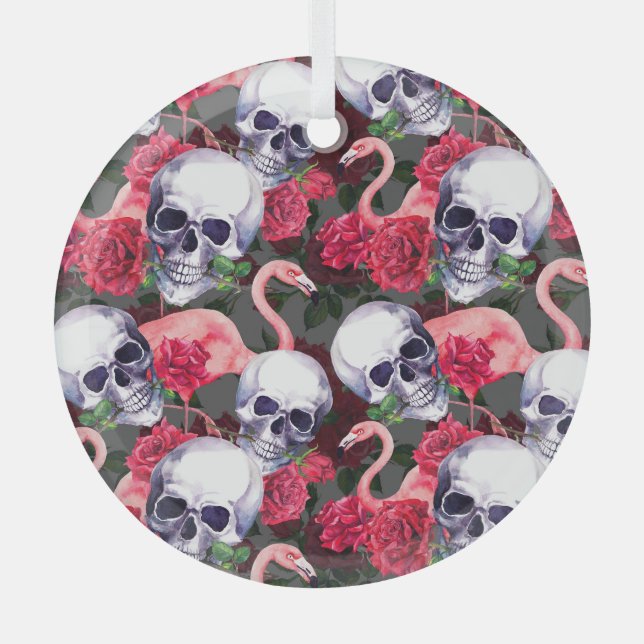 Floral skull, flamingo seamless pattern. glass tree decoration (Front)
