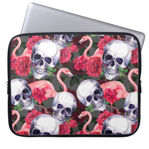 Floral skull, flamingo seamless pattern. laptop sleeve