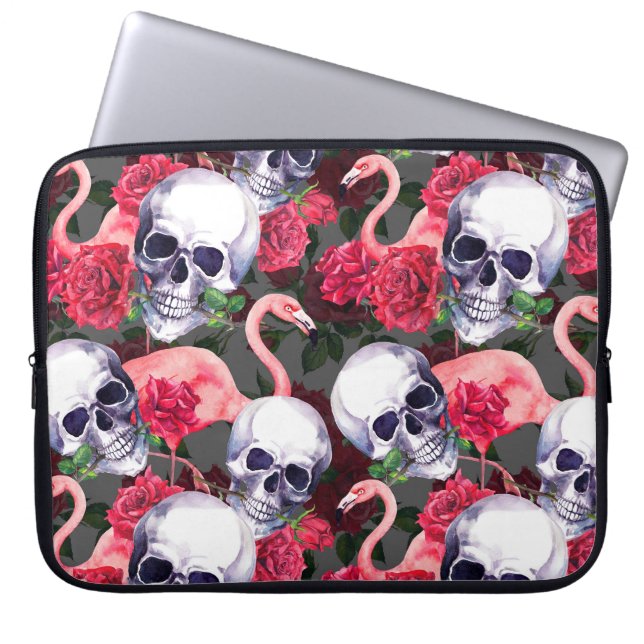 Floral skull, flamingo seamless pattern. laptop sleeve (Front)