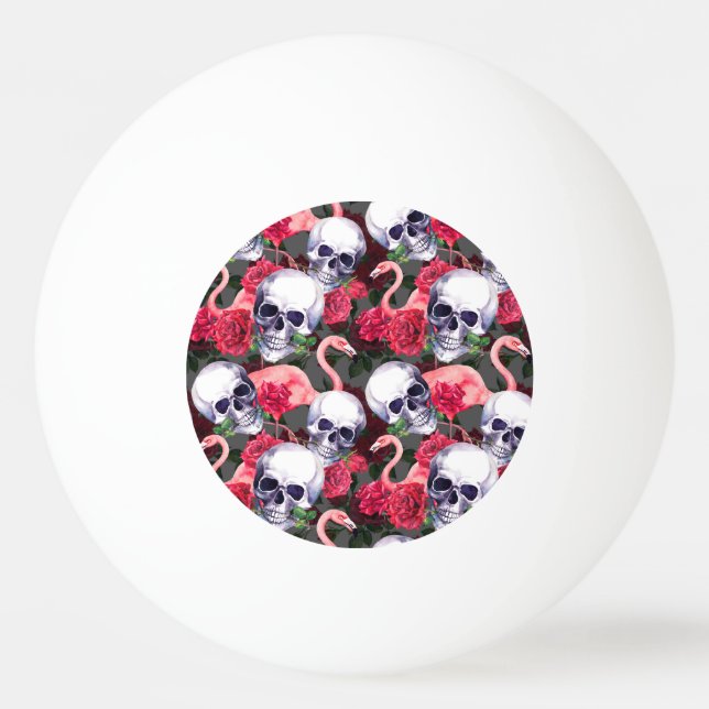 Floral skull, flamingo seamless pattern. ping pong ball (Front)