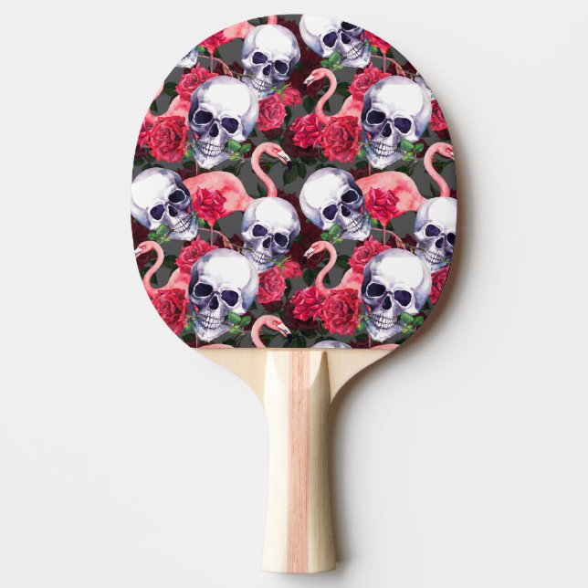 Floral skull, flamingo seamless pattern. ping pong paddle (Front)