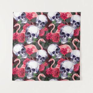 Floral skull, flamingo seamless pattern. tapestry