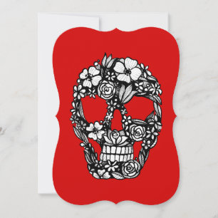 floral skull flowers intricate gothic black invitation